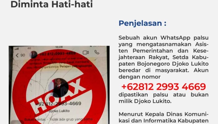 Hoax Akun WhatsApp Mengatasnamakan Asisten I Setda Bojonegoro, Masyarakat Diminta Hati-hati