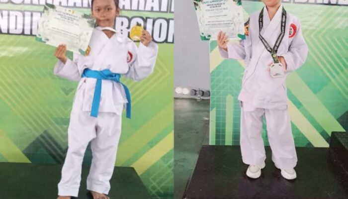 Dua Siswa MI Gaya Baru Sidorejo, Kecamatan Kedungadem Merai Kejuaraan Karate