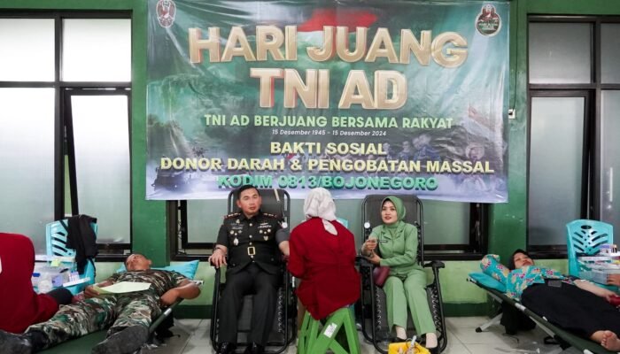 Hari Juang TNI Angkatan Darat, Kodim Bojonegoro Menggelar Bakti Sosial Donor Darah dan Pengobatan Massal