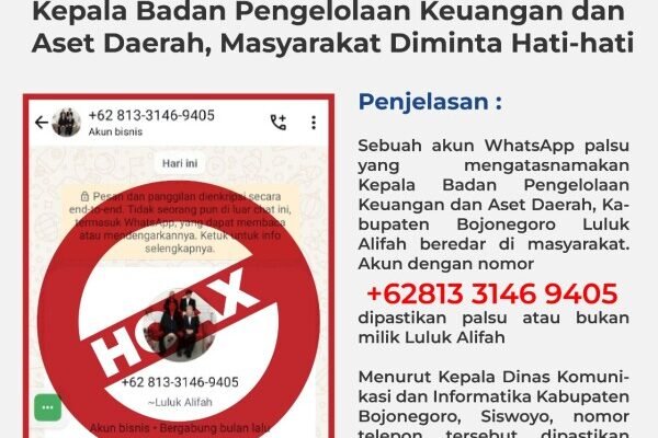 Pemkab Bojonegoro Imbau Warga Waspada Akun WhatsApp Palsu Mengatasnamakan Kepala BPKAD