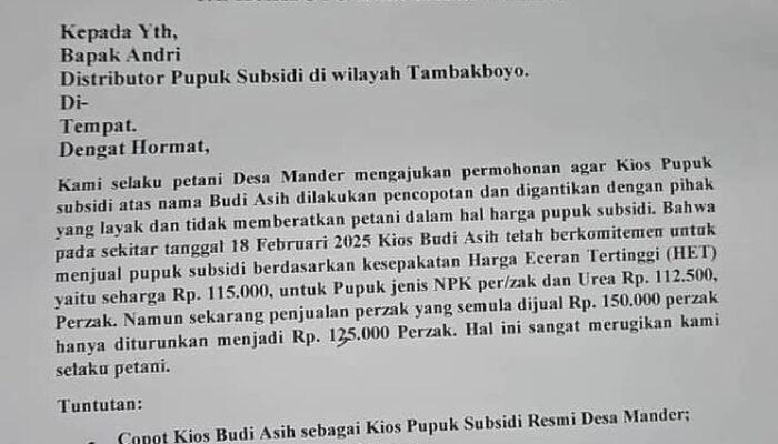 Polemik Harga Pupuk Subsidi di Desa Mander: Tuntutan Para Petani
