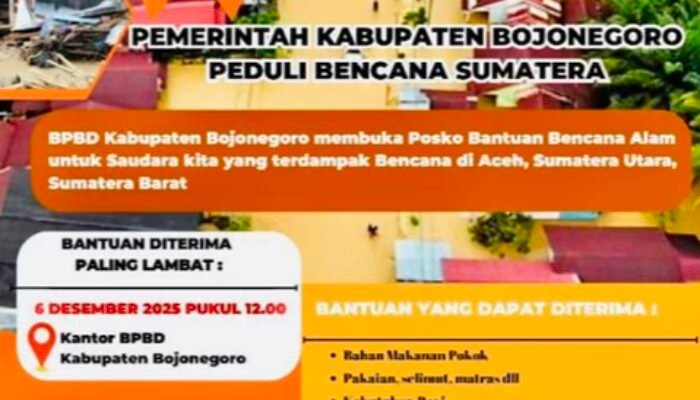 BPBD Bojonegoro Buka Posko Donasi untuk Bencana Di Sumatera
