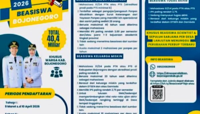 Segera Daftar! Beasiswa Bojonegoro 2026 Gelombang I Tutup 10 April Mendatang