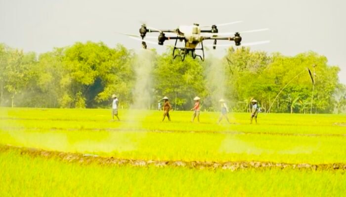 Kodim 0813 Bojonegoro Uji Coba Drone Sprayer untuk Pupuk Padi