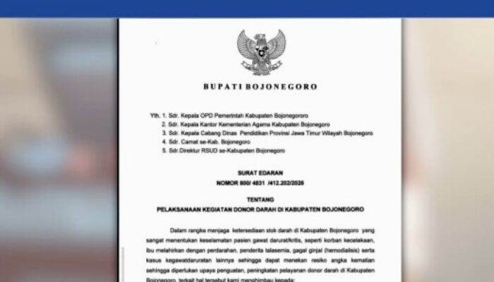 Bupati Bojonegoro Terbitkan SE Donor Darah untuk Jamin Stok Medis Darurat